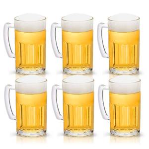 lot 55090 image: 6 Pack Heavy Large Beer Glasses with Handle - 20 Ounce Glass Steins, Classic Beer Mug glasses Set - Retail $39