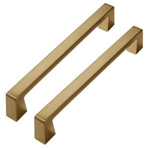 lot 55091 image: 10 Pack Gold Cabinet Pulls Brushed Brass Cabinet Pulls - Gold Drawer Handles Modern Dresser Drawer Hardware Zinc Alloy Pulls for Kitchen 6-516 Inch(160MM) Hole Centers - Retail $47