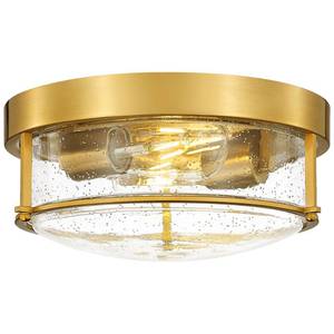 lot 55094 image: 12 Ceiling Light Fixture, 2-Light Flush Mount Light for Bedroom Kitchen Dining Room Hallway Entryway, Brass Gold Finish with Seeded Glass, 4FTJ22-F BG - Retail $69