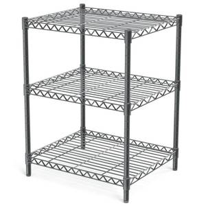 lot 55100 image: 3 Tier Grey Storage Racks and Shelving - Heavy Steel Material Pantry Shelves - Adjustable Storage Shelf Metal Storage Rack Wire, Suitable for Warehouses, Closets, Kitchen. BENTDENTED IN SEVERAL PLACES.