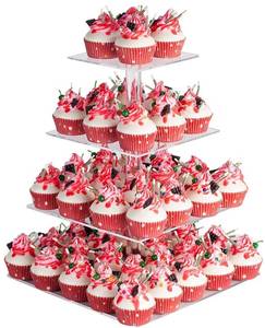 lot 55103 image: 4 Tier Acrylic Cupcake Stand, Premium Cupcake Holder, Acrylic Cupcake Tower Display Cady Bar Party Decor Display for Pastry(4.7 Between 2 Layers) - Retail $19