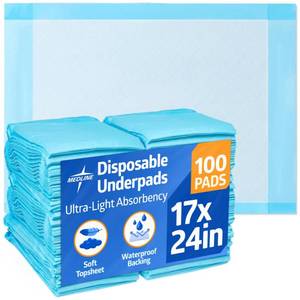 lot 4841 image: Medline Light Absorbency Underpad, 17 x 24, 100 Count, Disposable Chucks, Bed, Furniture & Surface Protection, For Kids, Adults, Elderly, Puppy Pad, Changing Pad, Incontinence Pee Pad - Retail $9