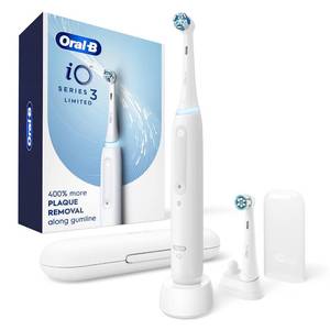 Oral-B iO Deep Clean Rechargeable Electric Toothbrush, White, iO Series 3 Limited, 2 Brush Heads, Travel Case, Pressure Sensor, 3 Cleaning Settings, 2-Minute Timer - Retail: $110