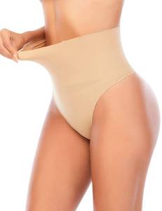 lot 4896 image: Werena Tummy Control Thong Shapewear for Women Seamless Shaping Thong Panties Body Shaper Underwear(01# Beige-low,Small)