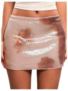 lot 4906 image: Floerns Womens Tie Dye Bodycon Mini Skirts Shiny Sequin Low Rise Waist Party Pencil Skirt Apricot Small - Retail $13