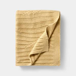 lot 4907 image: Tan Cable Rib Throw - 50 x 60 - Threshold designed with Studio McGee - Retail $35