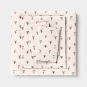 lot 4941 image: Queen Christmas Holiday Flannel Sheet Set Candy Canes - Wondershop - Retail $35