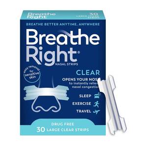 lot 4957 image: Breathe Right Nasal Strips Clear Large 30ct (Packaging May Vary) - Retail $16