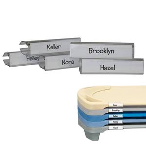 lot 4962 image: Angeles Name Clips for Cots, Plastic Name Tags for Daycares or Preschools, Classroom Cot Identifiers, Works Best with Angeles Spaceline Cots, 5 Clips Included - Retail $34