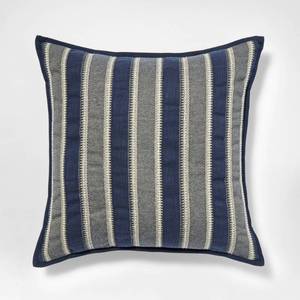 lot 4981 image: 20X20 Vertical Stripe Pillow Navy Green and Cream -Threshold designed with Studio McGee - Retail $28