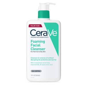 lot 4988 image: CeraVe Foaming Facial Cleanser, Daily Face Wash for Oily Skin, Hyaluronic Acid  Ceramides  Niacinamide, Fragrance Free & Paraben Free, Non-Drying Oil Control Face Wash, 19 Fluid Ounce - Retail $17