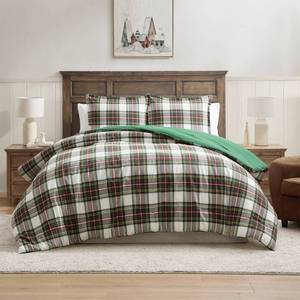 lot 5001 image: Hallmark King Flannel Plaid Comforter Set White - Retail $80