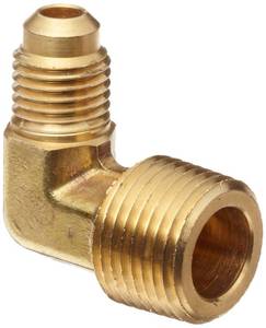 lot 5017 image: Anderson Metals-54049-0812 Brass Tube Fitting, 90 Degree Elbow, 12 Flare x 34 Male Pipe