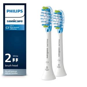 lot 5074 image: Philips Sonicare C3 Two-in-One - Genuine Replacement Electric Toothbrush Heads, White, 2 Pack, HX904265 - Retail $30