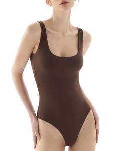 lot 5084 image: PUMIEY Bodysuit for Women Square Neck Sleeveless Tank Top Body Suits Women Clothing Chocolate X-Small - Retail $20