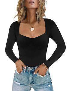 lot 5085 image: Chunpin Womens Bodysuit Long Sleeve Sexy Sweetheart Neckline Body Suits Double Lined Going Out Bodysuits Black XXL - Retail $33