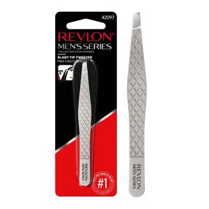 lot 5112 image: Revlon Slanted Tip Tweezers for Men, Ultra-Sharp for Precision Eyebrow Shaping and Facial Hair Removal, Larger Non-Slip Grip, Stainless Steel, 1 count&nbsp