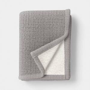lot 5113 image: Chenille Knit Throw Blanket with Faux Shearling Reverse Gray - Threshold - Retail $25