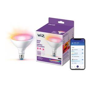 lot 5117 image: WiZ Connected 120W PAR38 Color LED Light Bulb - Connects to Your Wi-Fi - E26 Smart Bulb - Control with Voice or App  Activate with Motion - Matter Compatible - 1 Pack - Retail $19