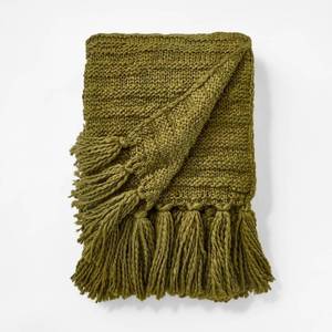 lot 5157 image: Raised Striped Chunky Knit Throw Blanket Green - Threshold designed with Studio McGee Midweight, Tasseled, Machine Washable - Retail $35