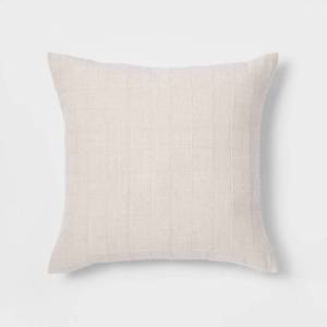 lot 5182 image: Oversized Woven Washed Windowpane Square Throw Pillow Cream - Threshold Decorative, Indoor, Zipper Closure, Removable Cover - Retail $30