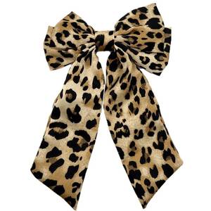 lot 5206 image: Leopard Bow Hair Clips,Big Bow Clips with Long Tail, Brown Satin Hair Ribbon Barrette Ponytail Hair Accessories for Women Girls Cheetah Print Hair Clips&nbsp