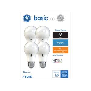lot 5231 image: GE Basic LED Light Bulbs, 40 Watt, Daylight, A19 (4 Pack) - Retail $12