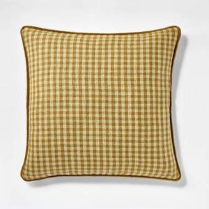 lot 5235 image: 20x20 Gingham and Velvet Reverse Throw Pillow Olive - Threshold designed with Studio McGee - Retail $28