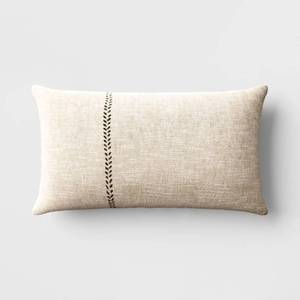 lot 5238 image: Oversized Stitched Lumbar Throw Pillow Neutral Cotton-Linen Blend, Indoor - Threshold - Retail $25