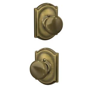 lot 5244 image: SCHLAGE F10 PLY 609 CAM Camelot Collection Plymouth Passage Knob, Antique Brass - Retail $48