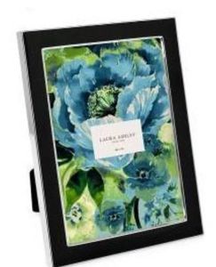 lot 5251 image: Laura Ashley 5x7 Black Enamel Picture Frame, Silver Metal Edge with Easel, for Countertop, Counterspace, Tabletop Display, Bookshelf, Desk, Wall Decor, Photo Gallery (5x7, Black WSilver)