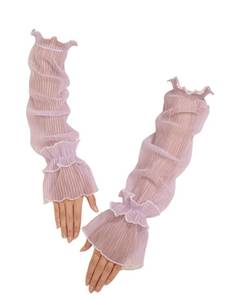 lot 5263 image: GORGLITTER Womens Mesh Sheer Ruched Arm Sleeves Ruffle Hem Gloves Purple One Size - Retail $15