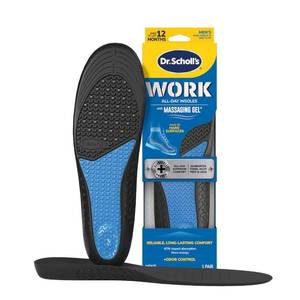 lot 5264 image: Dr. Scholls Work All-Day Superior Comfort Insoles (with) Massaging Gel, Men, 1 Pair, Trim to Fit Size- 8-9 - Retail $11