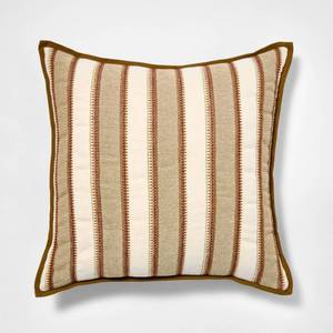 lot 5277 image: Burgundy olive and cream vertical stripe pillow - 20x20 - Threshold designed with Studio McGee - Retail $28