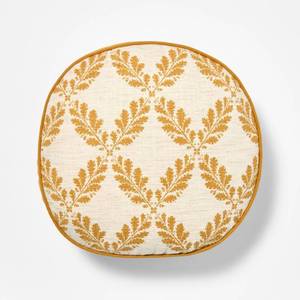 lot 5292 image: Golden Yellow and Cream Leaf Pattern Round Pillow - 16 - Threshold designed with Studio McGee - Retail $25