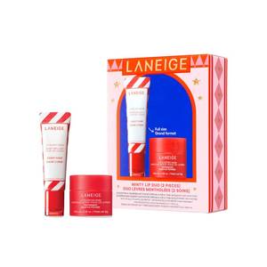 lot 5302 image: LANEIGE Minty Lip Duo Peppermint Lip Sleeping Mask and Candy Cane Lip Glowy Balm for Soft, Hydrated Lips - Retail $24