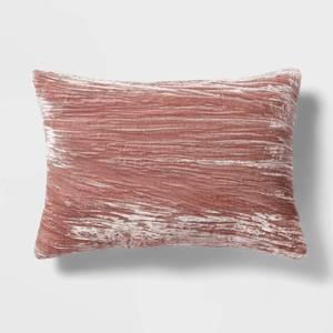 lot 5312 image: 14x20 Luxe Velvet Oblong Decorative Pillow Mauve - Threshold  Indoor Polyester Fiber Filled, Knife Edge Design - Retail $25