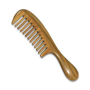 lot 5329 image: Yuutbiu Green Sandalwood Wide Tooth Hair Comb with Handle - Detangling Brush for CurlyCoily Hair, Split Ends Repair & Gentle Scalp Care (Anti-Static Wooden Design) - Retail $14