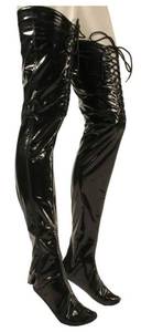 lot 5363 image: Black Patent Leather Thigh High Stockings and Arm Bands&nbsp