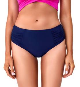 lot 5390 image: COCOPEAR Full Coverage Bikini Bottoms for Women Ruched Tummy Control Swim Bottoms Mid Rise Bathing Suit Bottoms for Women Navy M - Retail $20