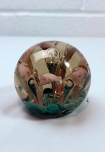 lot 5 image: Handcrafted Art Glass Paperweight with Pink and Turquoise Design