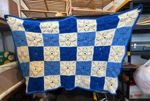 Blue and White Granny Square Afghan Blanket