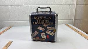 lot 12 image: Cardinals Mexican Train Dominoes in Metal Carry Case