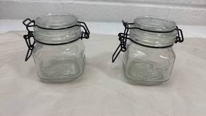 lot 47 image: Mason Glass Storage Jars with Wire Bale Clamps