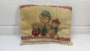 lot 53 image: Holiday Teddy Bear Cross Stitch Decorative Pillow