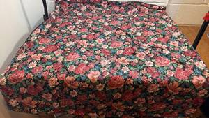 lot 58 image: Floral Print Table Cover and Matching Black Embroidered Runner Set