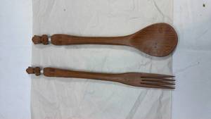 lot 82 image: Hand-Carved Wooden Serving Fork