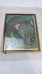 lot 90 image: Whimsical Elephant Wall Art in Gold Frame