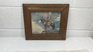 lot 91 image: Native American Warrior on Horseback Framed Art Print