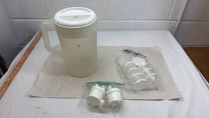 lot 133 image: White Plastic   Pitcher with Lid and Extra Cups Set